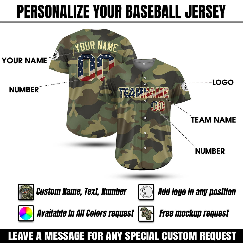 Custom Camouflage Baseball Jersey, Personalized Camo Jersey Uniform For Men Women Youth Kid, Gift for Father's Day, Custom Hunting Shirt