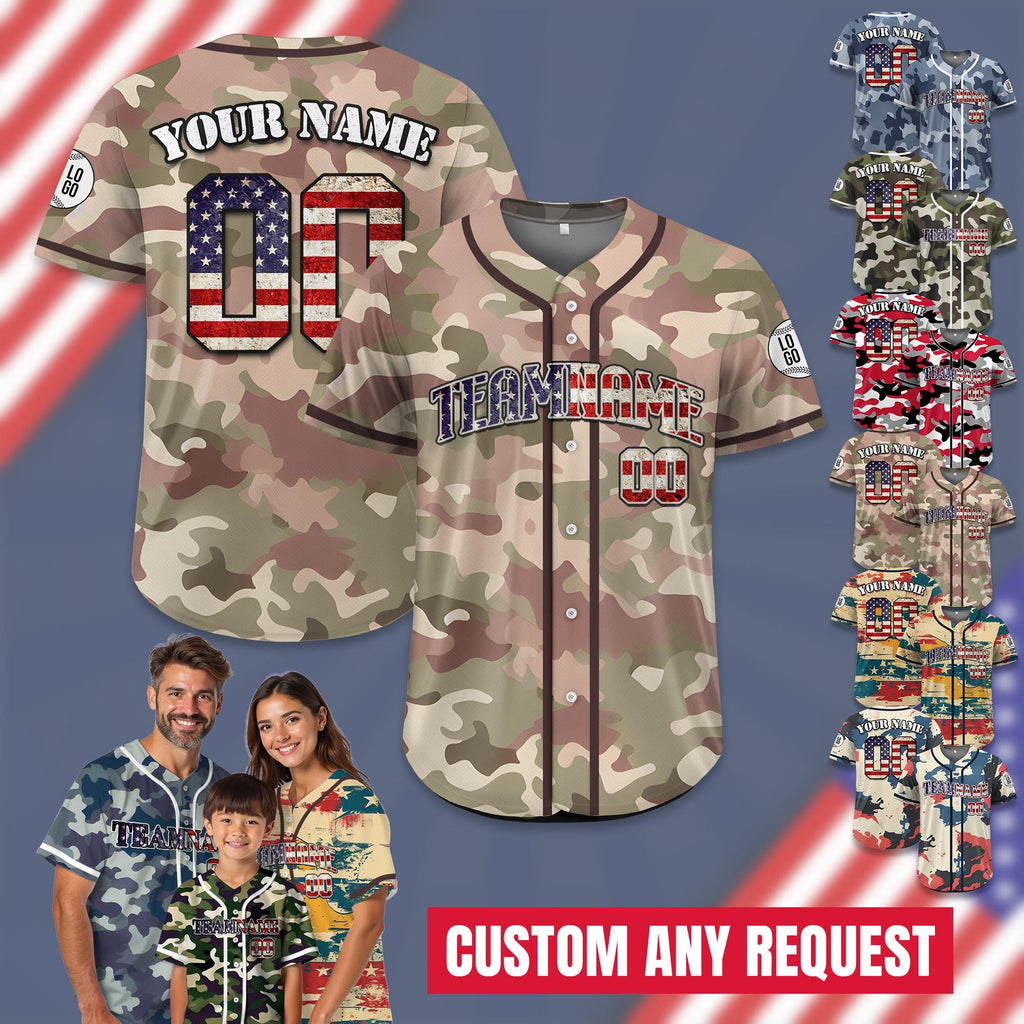 Custom Name Camo Baseball Jersey, Personalized Camouflage Jersey Uniform For Men Women Youth Kid, Patriotic Jersey Gift for Fathers Day