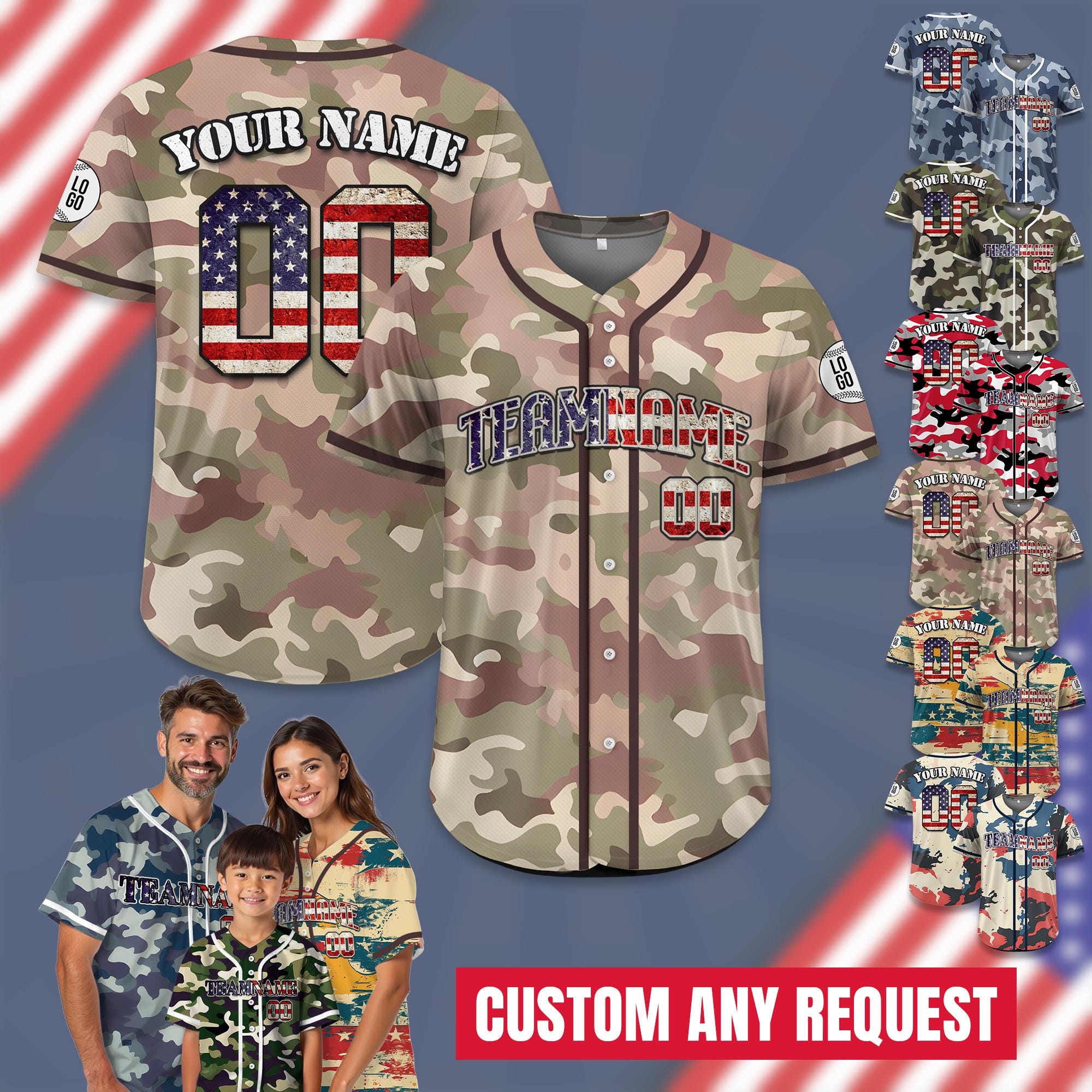 Custom Name Camo Baseball Jersey, Personalized Camouflage Jersey Uniform For Men Women Youth Kid, Patriotic Jersey Gift for Fathers Day