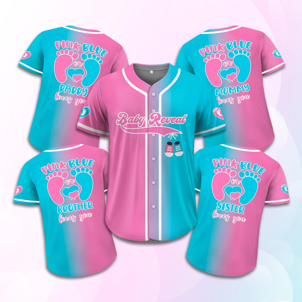 Personalized Gradient Baby Reveal Baseball Jersey for Adult Kid, Custom Gender Reveal Jersey, Reveal Party Jersey, Family Matching Outfits