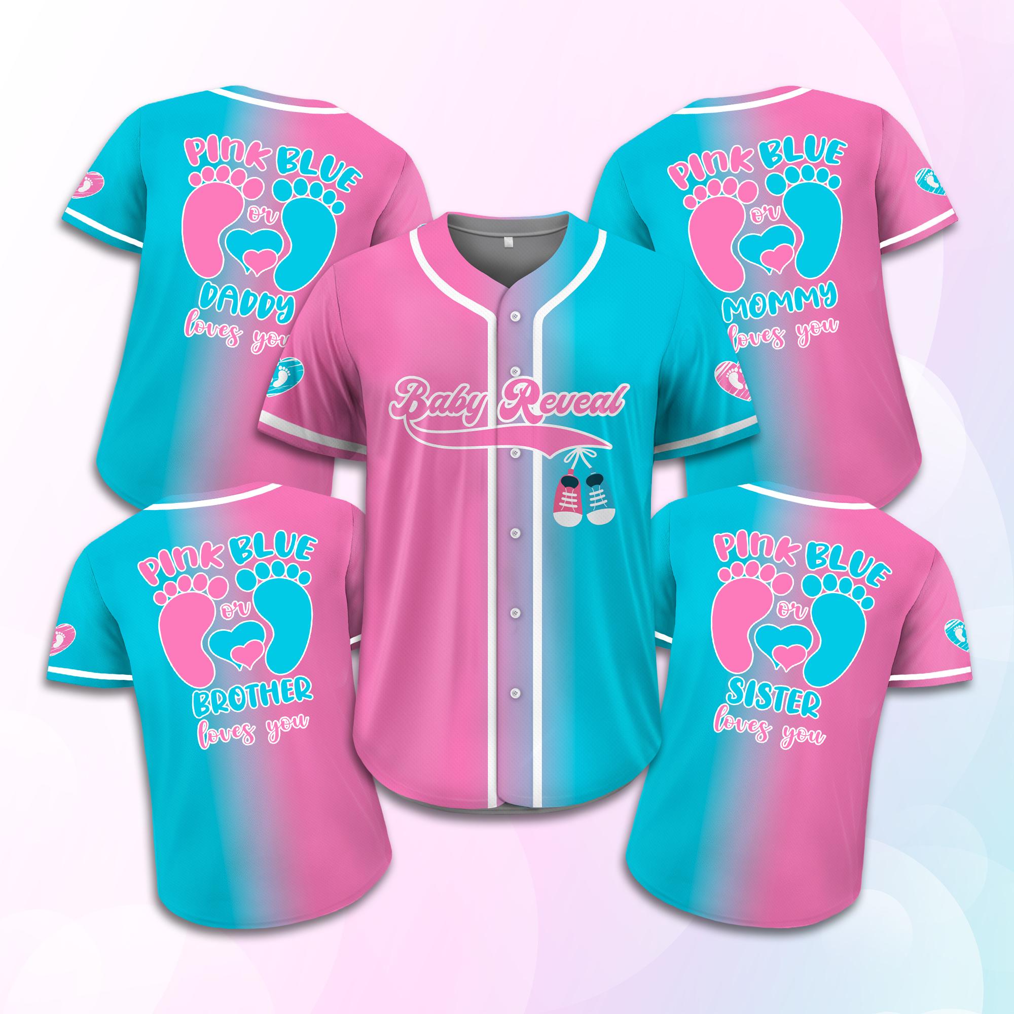 Personalized Gradient Baby Reveal Baseball Jersey for Adult Kid, Custom Gender Reveal Jersey, Reveal Party Jersey, Family Matching Outfits