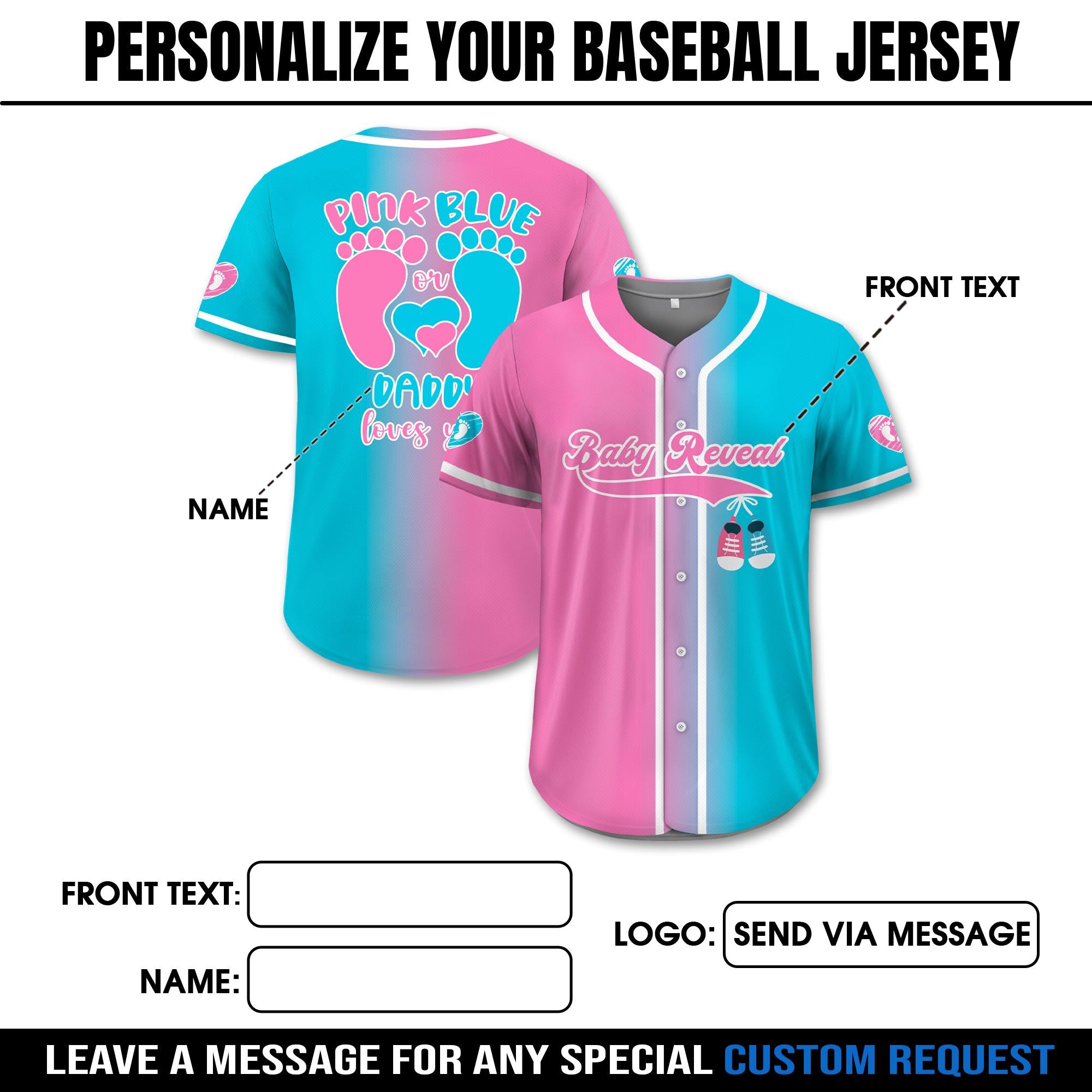 Personalized Gradient Baby Reveal Baseball Jersey for Adult Kid, Custom Gender Reveal Jersey, Reveal Party Jersey, Family Matching Outfits