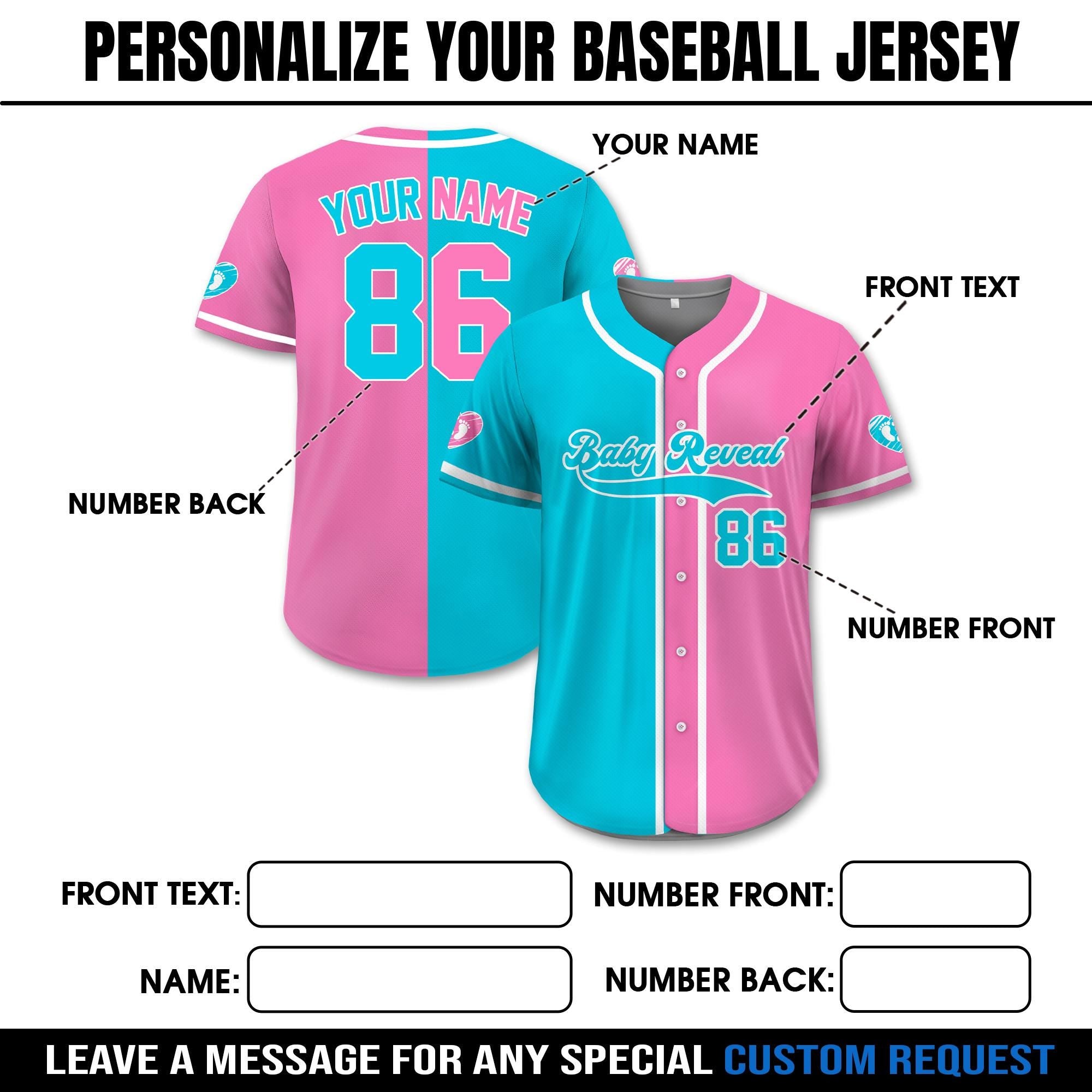Personalized Baby Reveal Baseball Jersey for Men Women Youth Kid, Custom Gender Reveal Jersey, Reveal Party Jersey Family Matching Outfits