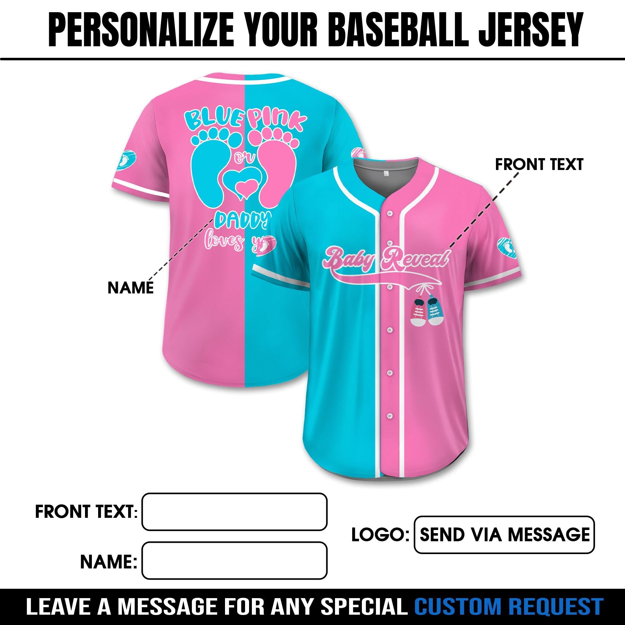 Personalized Baby Reveal Baseball Jersey for Men Women Youth Kid, Custom Gender Reveal Jersey, Reveal Party Jersey, Family Matching Outfits