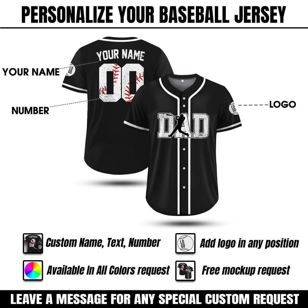 Custom Dad Baseball Jersey, Personalized Dad Shirt with Names Numbers, Baseball Dad Apparel, Gift for Dad, Husband, Grandpa on Father's Day