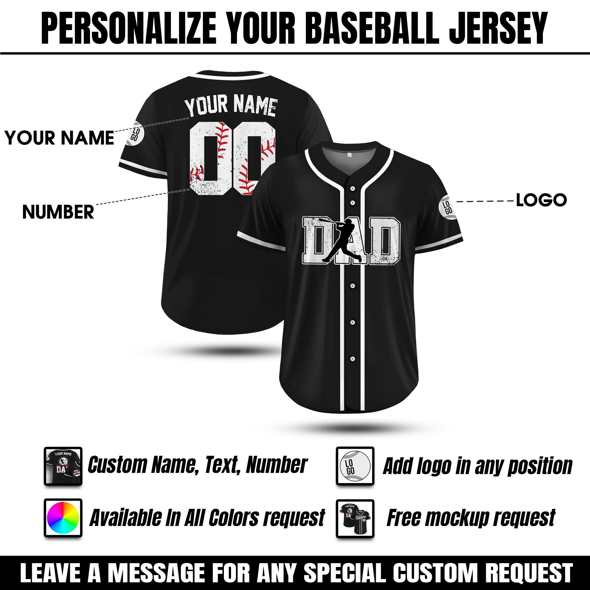 Custom Dad Baseball Jersey, Personalized Dad Shirt with Names Numbers, Baseball Dad Apparel, Gift for Dad, Husband, Grandpa on Father's Day