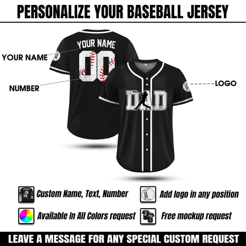 Custom Dad Baseball Jersey, Personalized Dad Shirt with Names Numbers, Baseball Dad Apparel, Gift for Dad, Husband, Grandpa on Father's Day