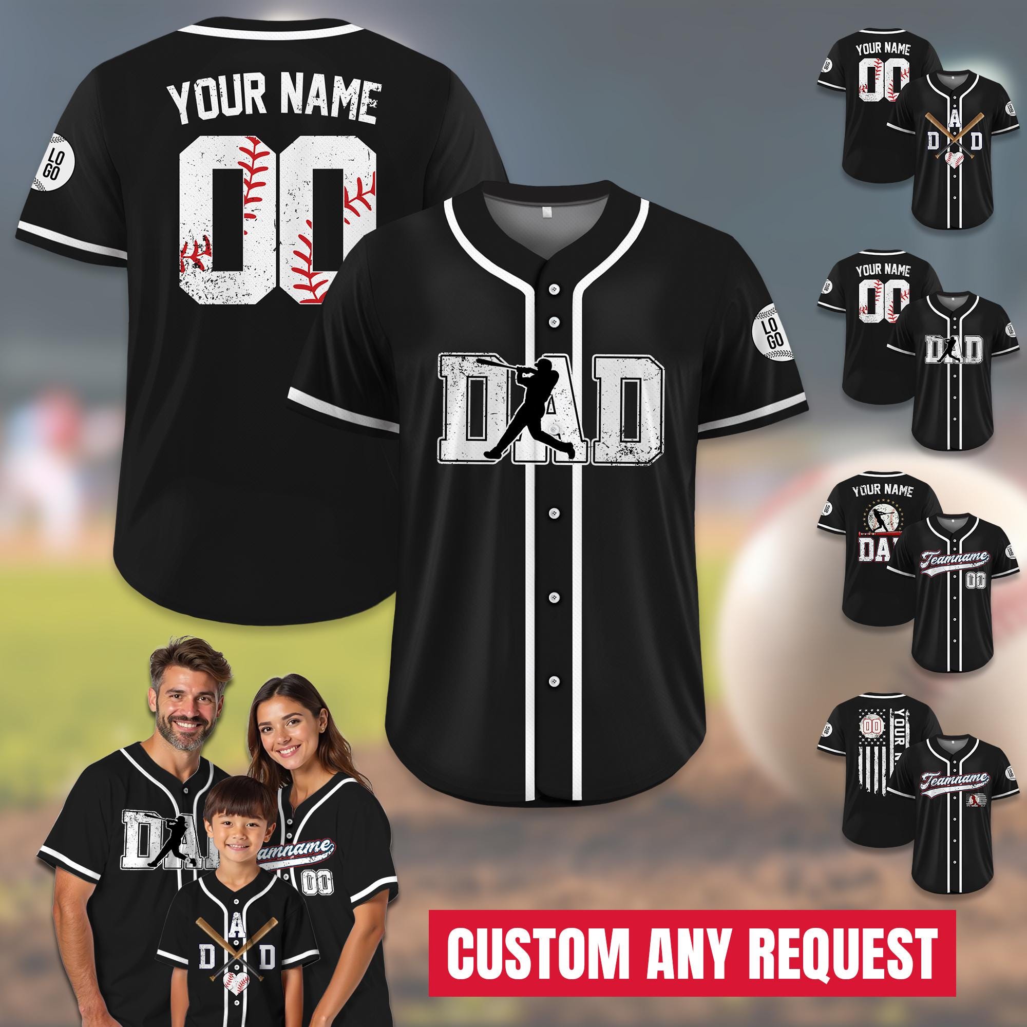 Custom Dad Baseball Jersey, Personalized Dad Shirt with Names Numbers, Baseball Dad Apparel, Gift for Dad, Husband, Grandpa on Father's Day