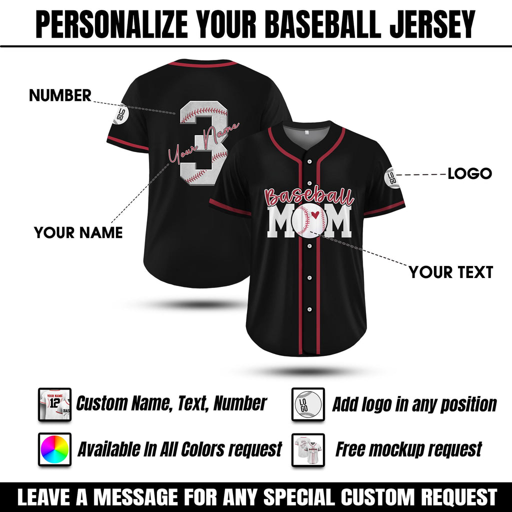 Custom Name & Number Baseball Mom Jersey, Personalized Mothers Day Baseball Jersey, Baseball Senior Mom Jersey, Happy Mothers Day Gifts