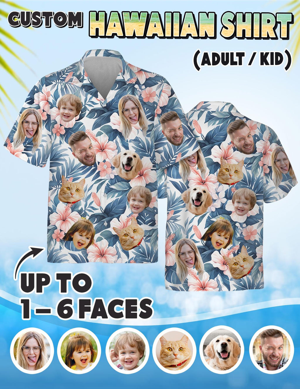 Custom Hawaiian Shirt with Photo, Personalized Hawaiian Shirt with Face, Tropical Beach Button Down Shirt Gifts, Bachelor Party Shirt