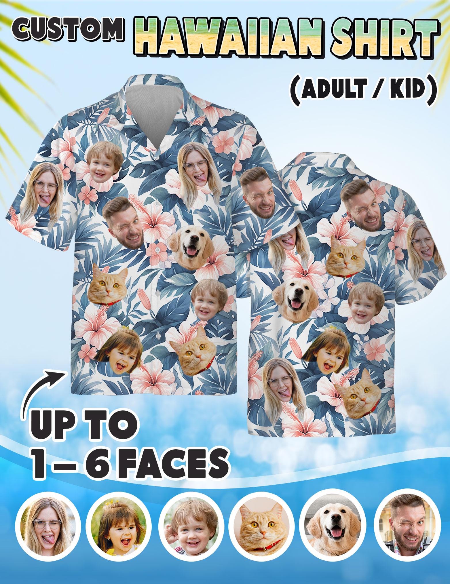 Custom Hawaiian Shirt with Photo, Personalized Hawaiian Shirt with Face, Tropical Beach Button Down Shirt Gifts, Bachelor Party Shirt