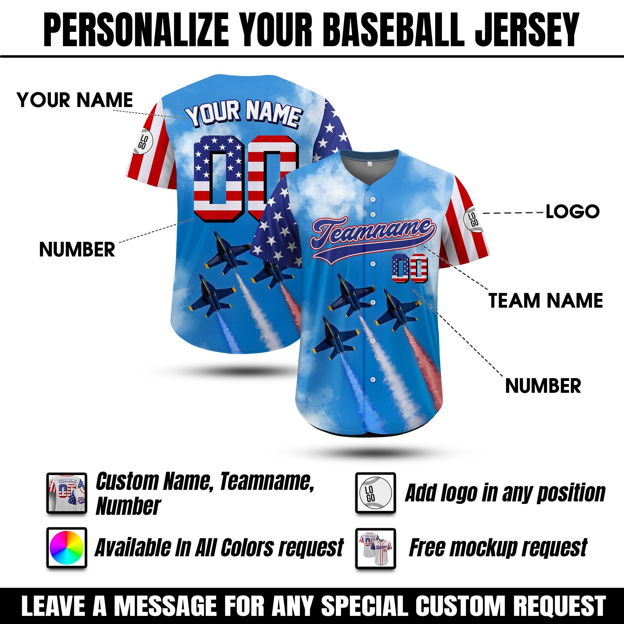 Personalized USA Baseball Jersey, Custom Name & Number American Flag Shirt, Custom Air force Shirt, Patriotic Gift for Veteran,Military Gift