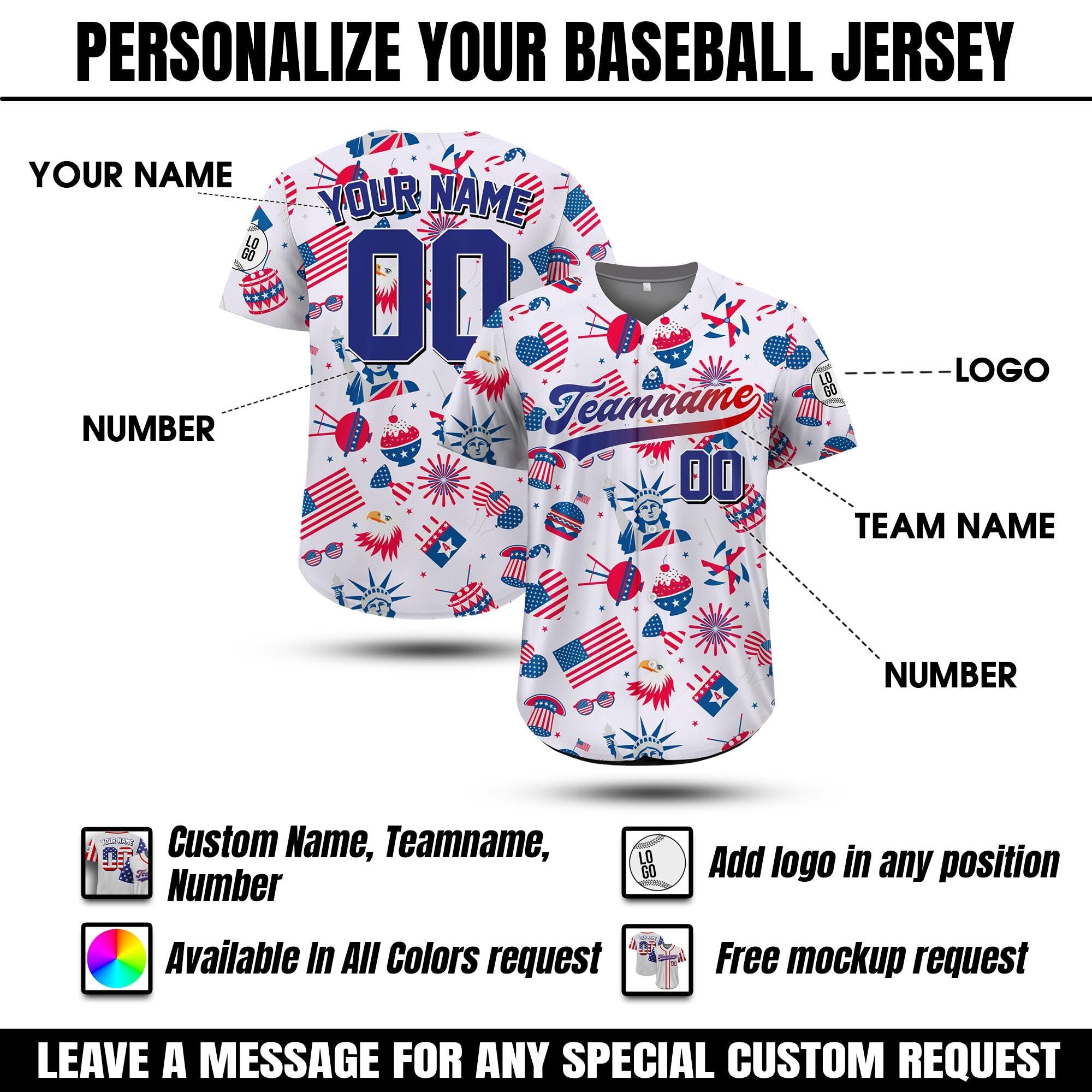 Custom Patriotic Jersey USA Flag Shirt, Personalized American Baseball Jersey Gift, Parade Fireworks Barbecue American Gifts For Him