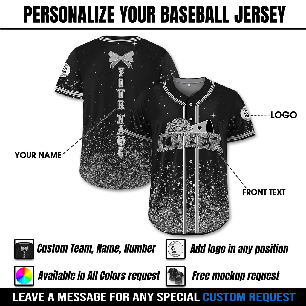 Custom Name Cheerleading Shirt For Cheerleader, Personalized Name Number Glitter Baseball Jersey, Cheer Team Gifts, Competition Day Apparel