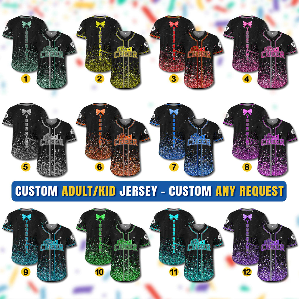 Custom Name Cheerleading Shirt For Cheerleader, Personalized Name Number Glitter Baseball Jersey, Cheer Team Gifts, Competition Day Apparel