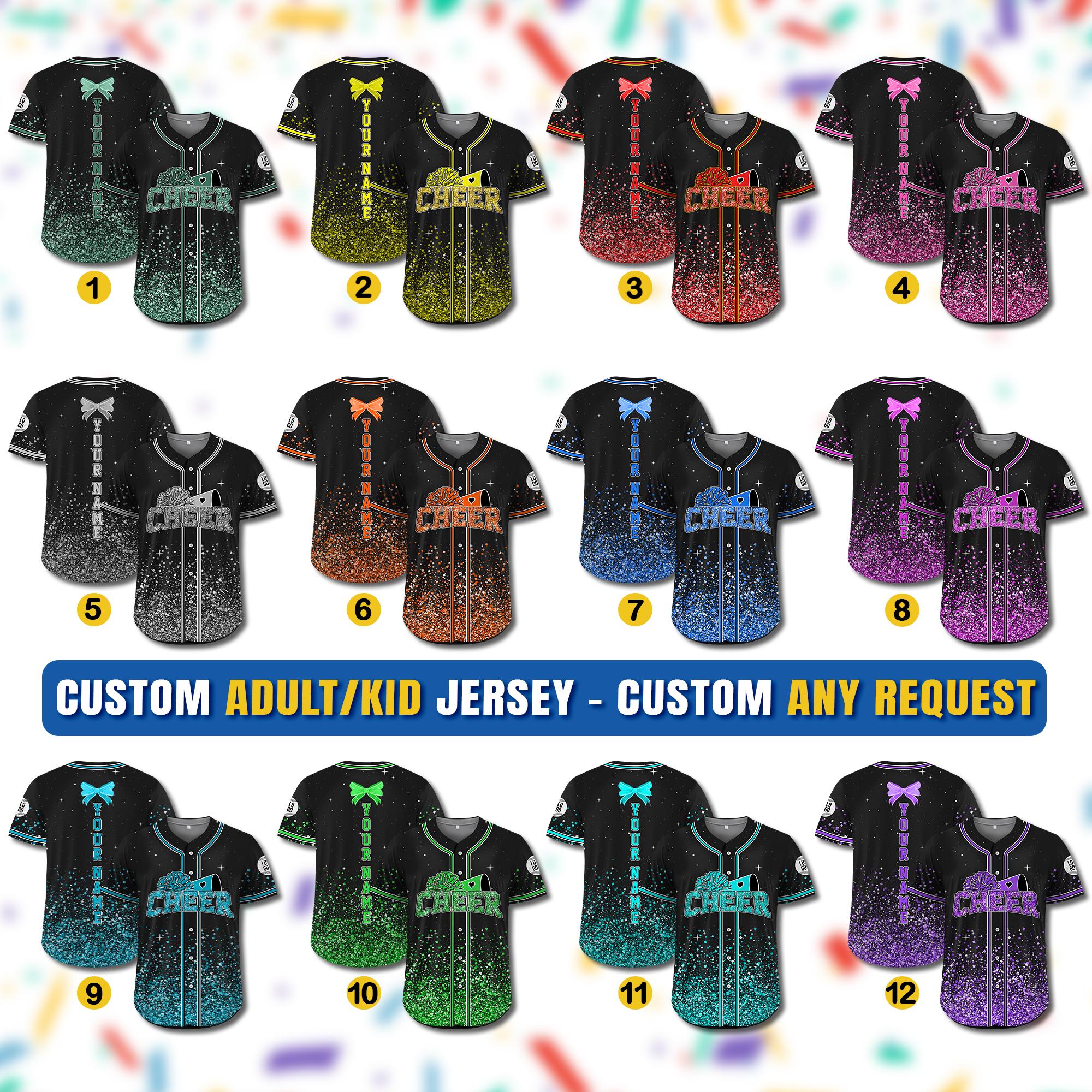 Custom Name Cheerleading Shirt For Cheerleader, Personalized Name Number Glitter Baseball Jersey, Cheer Team Gifts, Competition Day Apparel