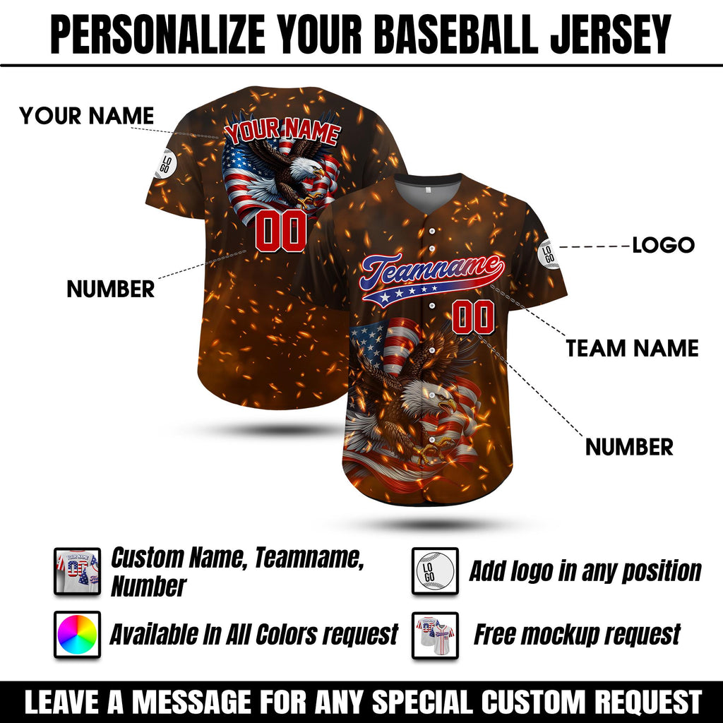Custom Name Eagle American Baseball Jersey, Personalized Patriotic Jersey USA Flag Shirt, Independence Day Shirt, Gift for American Lovers