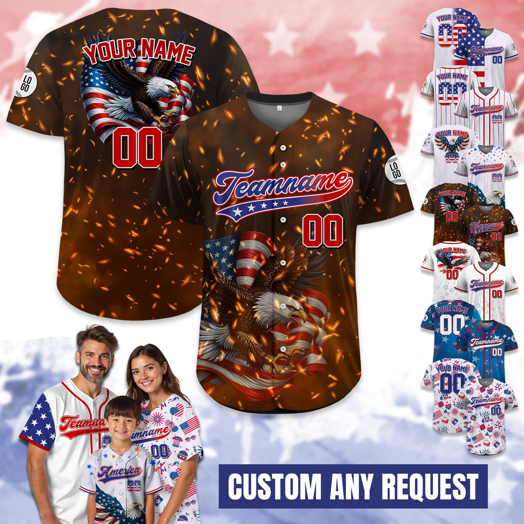 Custom Name Eagle American Baseball Jersey, Personalized Patriotic Jersey USA Flag Shirt, Independence Day Shirt, Gift for American Lovers