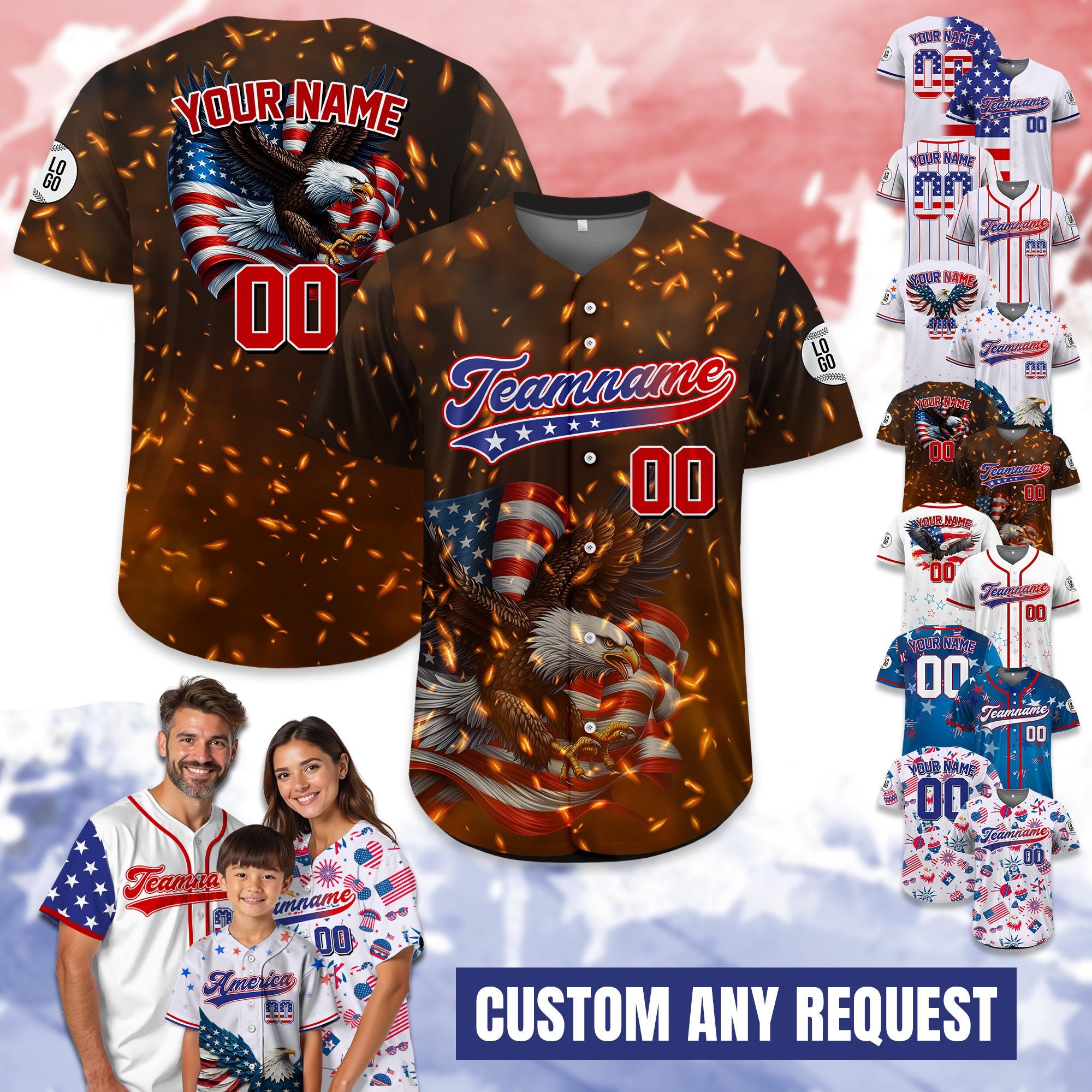Custom Name Eagle American Baseball Jersey, Personalized Patriotic Jersey USA Flag Shirt, Independence Day Shirt, Gift for American Lovers