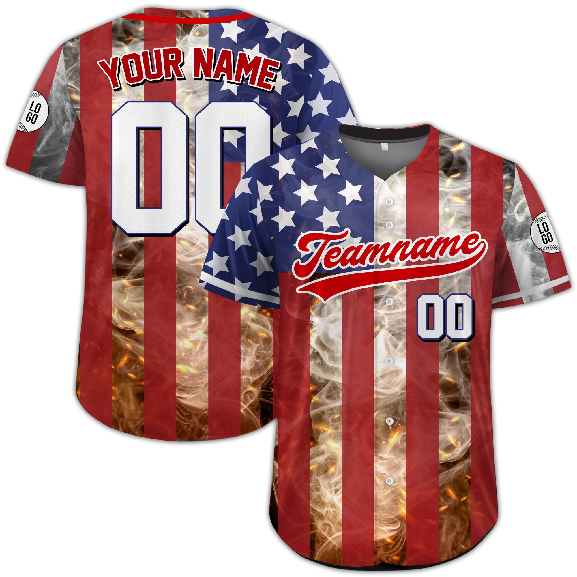 Custom American Flag Baseball Jersey, Personalized USA Jersey with Name Number, 4th of July Shirt Patriotic Gift For Men Retro America Shirt