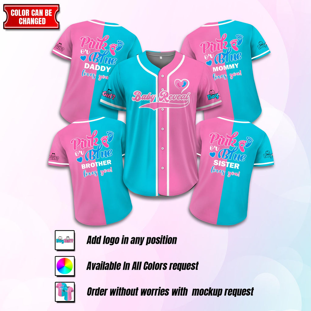 Personalized Baby Reveal Baseball Jersey for Men Women Youth Kid, Custom Gender Reveal Jersey, Family Matching Outfits, Reveal Party Jersey