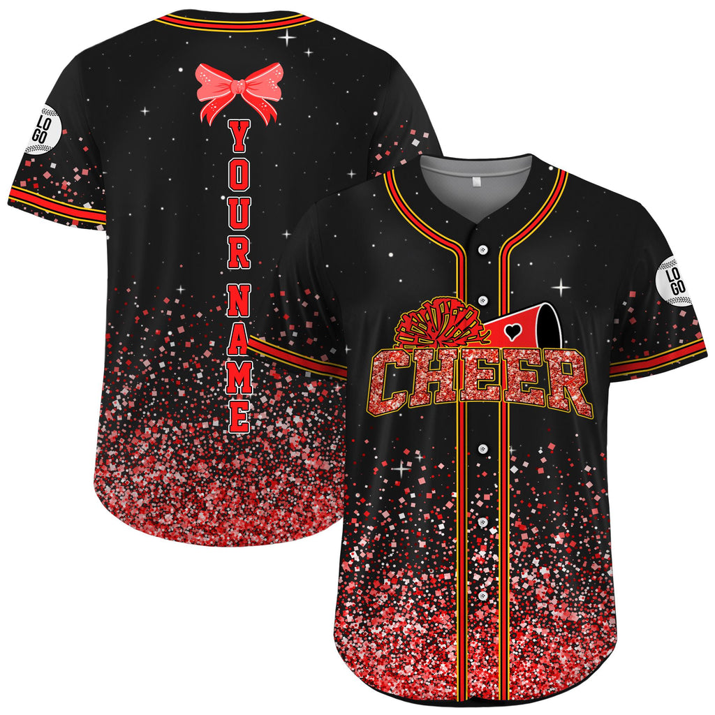 Personalized Cheer Mom Baseball Jersey, Custom Name Cheerleading Shirt For Cheerleader, Cheer Mom Squad Shirt, Baseball Glitter Jersey