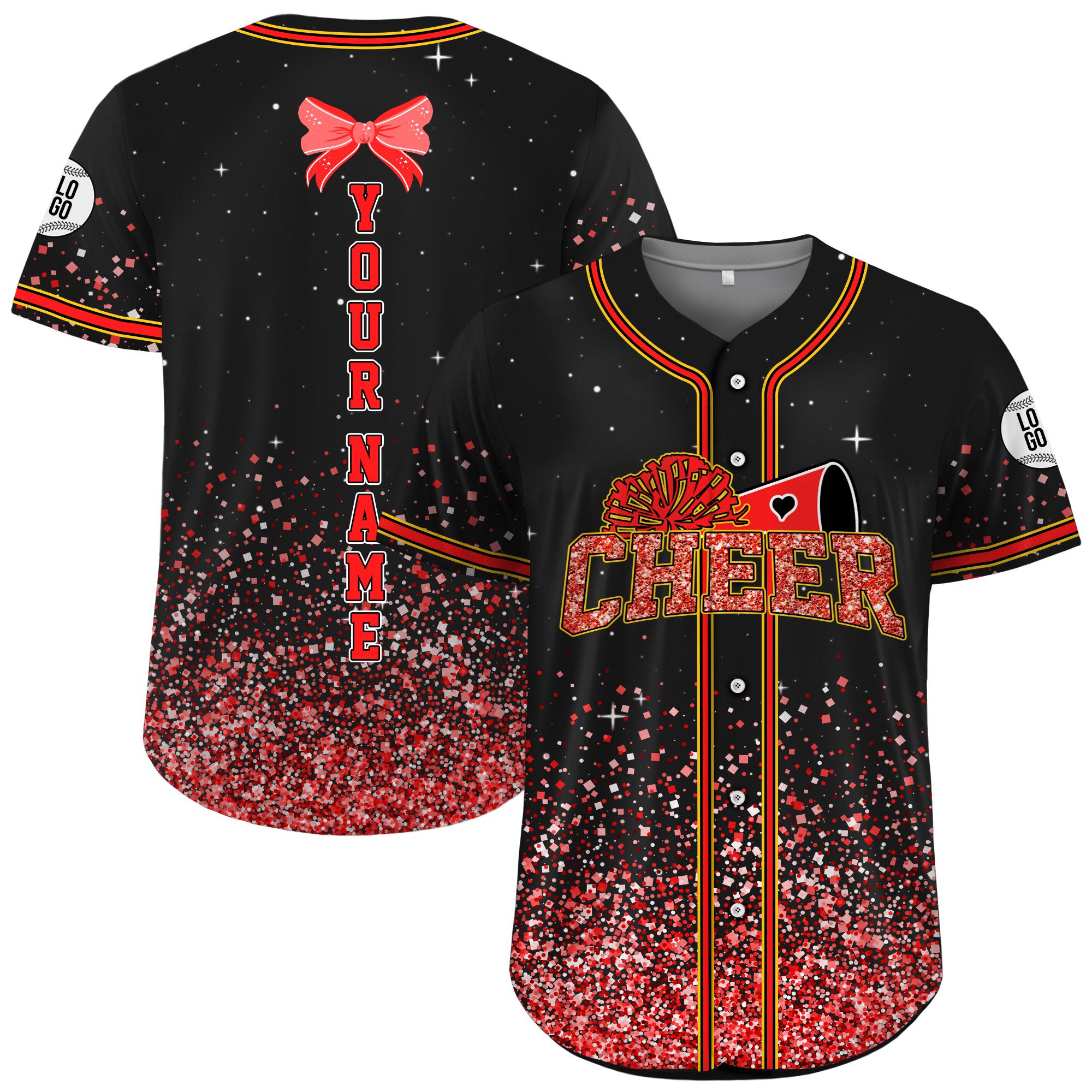 Personalized Cheer Mom Baseball Jersey, Custom Name Cheerleading Shirt For Cheerleader, Cheer Mom Squad Shirt, Baseball Glitter Jersey