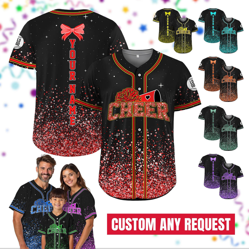 Personalized Cheer Mom Baseball Jersey, Custom Name Cheerleading Shirt For Cheerleader, Cheer Mom Squad Shirt, Baseball Glitter Jersey