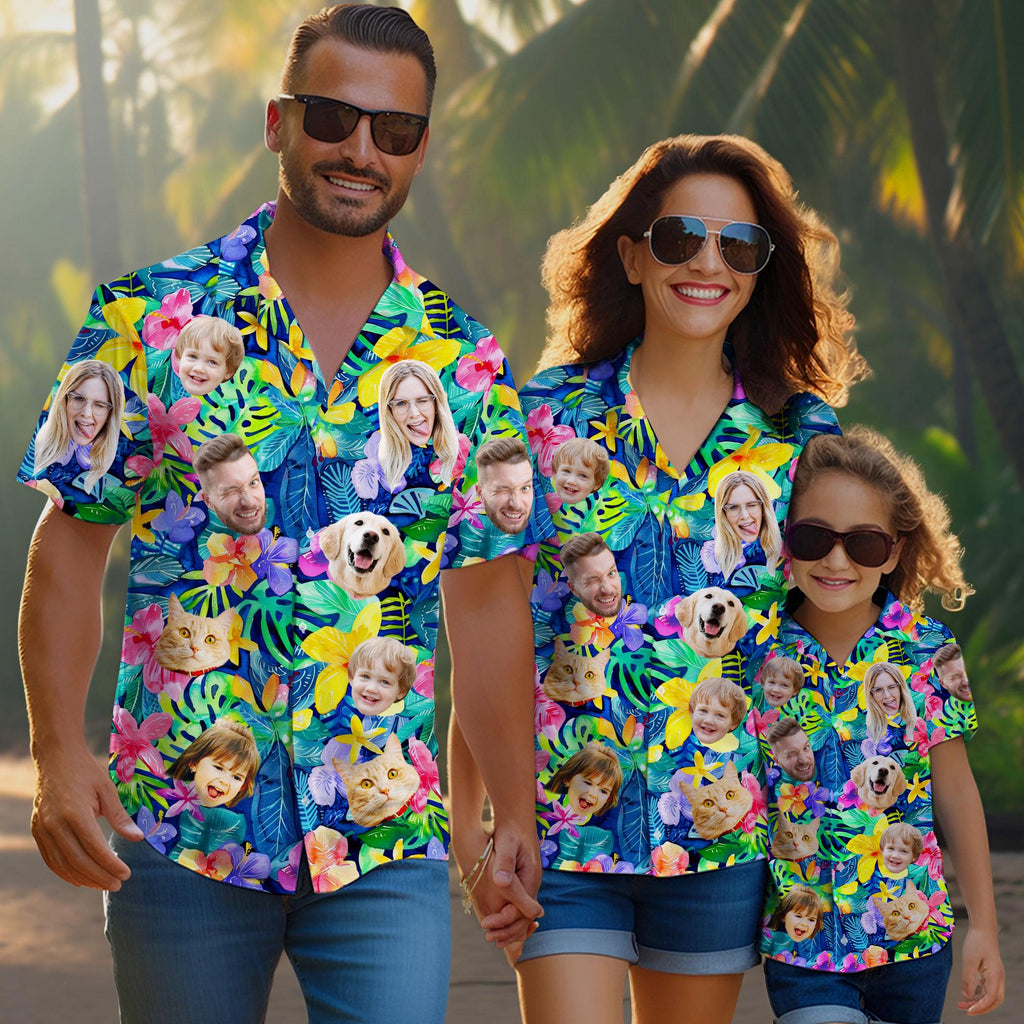 Personalized Hawaiian Shirt with Face, Custom Hawaiian Shirt with Photo, Gifts for Girlfriend Boyfriend, Tropical Beach Button Down Shirt