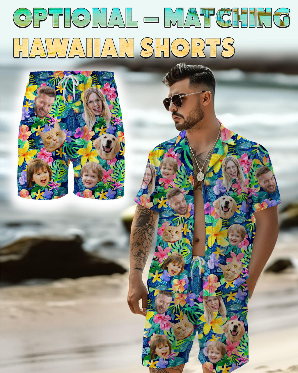 Personalized Hawaiian Shirt with Face, Custom Hawaiian Shirt with Photo, Gifts for Girlfriend Boyfriend, Tropical Beach Button Down Shirt