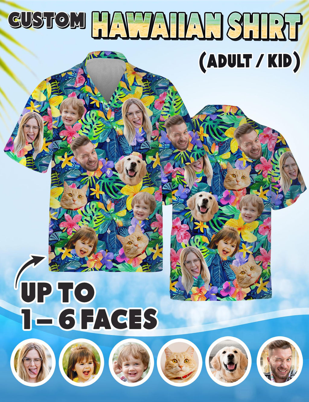 Personalized Hawaiian Shirt with Face, Custom Hawaiian Shirt with Photo, Gifts for Girlfriend Boyfriend, Tropical Beach Button Down Shirt