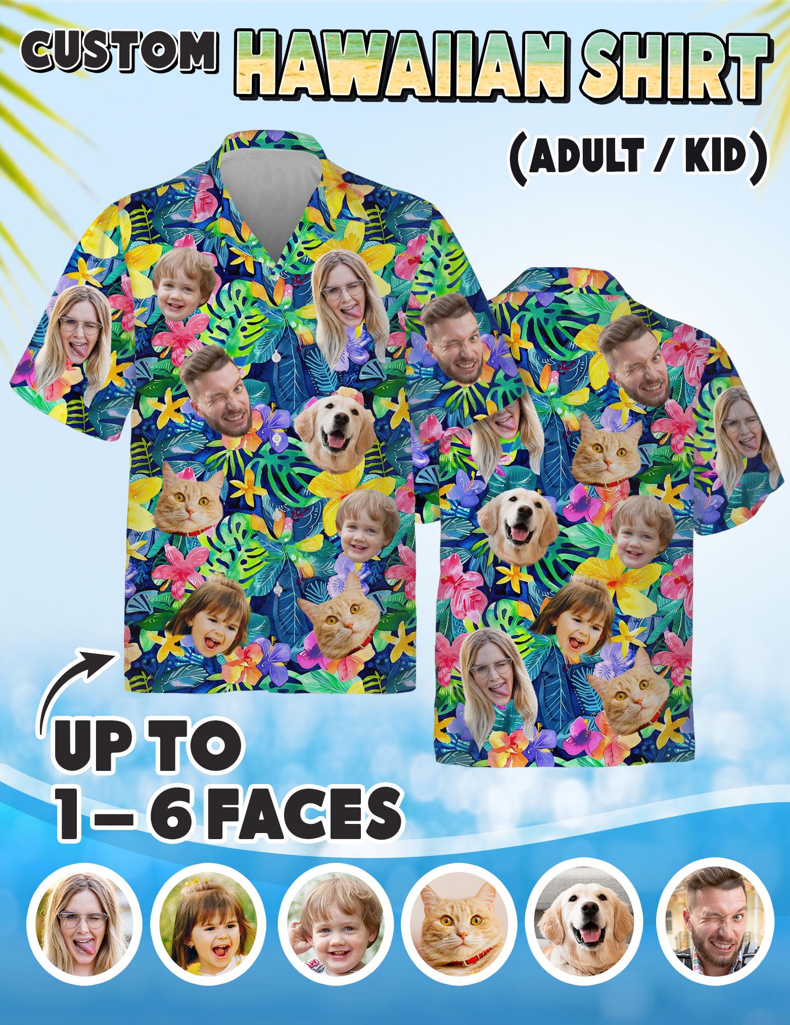 Personalized Hawaiian Shirt with Face, Custom Hawaiian Shirt with Photo, Gifts for Girlfriend Boyfriend, Tropical Beach Button Down Shirt