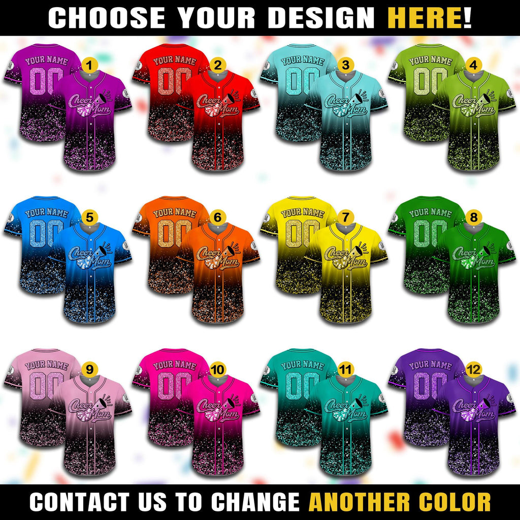 Custom Name Cheer Mom Shirt, Personalized Name Number Glitter Baseball Jersey, Cheer Team Gifts, Mom Gift on Mother's day, Cheer Mama Gift
