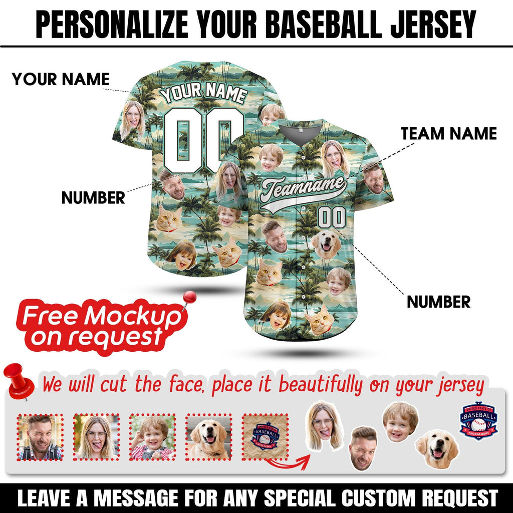 Custom Face Baseball Jersey with Photo, Personalized Baseball Tropical Beach Shirt for Adult Youth Kid, Custom Name Bachelor Party Shirt