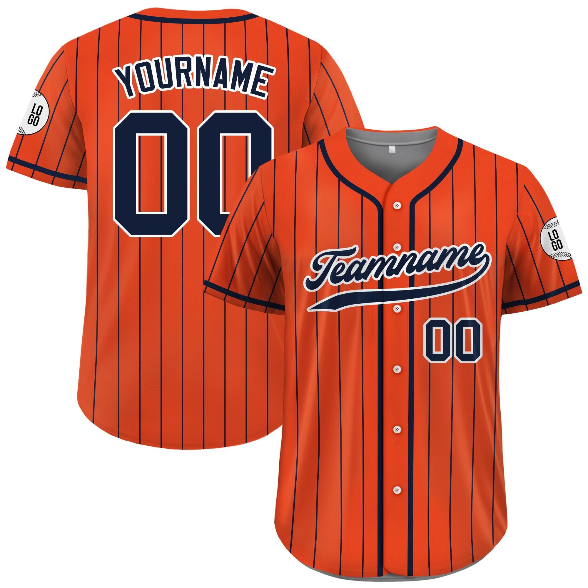 Custom Baseball Jersey with Teamname Name Number, Jersey for Men Women Youth, Personalized Pinstripe Button Down Jersey Printed Orange Navy