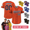 Custom Baseball Jersey with Teamname Name Number, Jersey for Men Women Youth, Personalized Pinstripe Button Down Jersey Printed Orange Navy