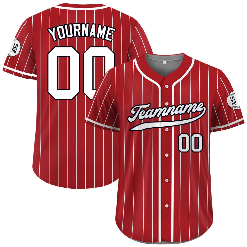 Printed Red White Custom Baseball Jersey with Teamname Name Number, Jersey for Men Women Youth, Personalized Pinstripe Button Down Jersey