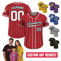 Printed Red White Custom Baseball Jersey with Teamname Name Number, Jersey for Men Women Youth, Personalized Pinstripe Button Down Jersey
