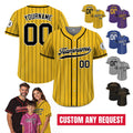 Custom Baseball Jersey with Teamname Name Number, Jersey for Men Women Youth, Personalized Pinstripe Yellow Black Button Down Jersey