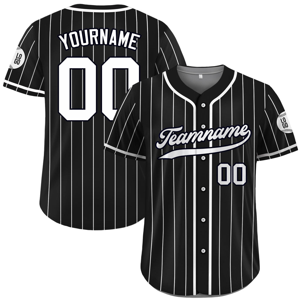 Printed Black White Custom Baseball Jersey with Teamname Name Number, Jersey for Men Women Youth, Personalized Pinstripe Button Down Jersey