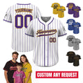 Custom Pinstripe Baseball Jersey with Teamname Name Number, Printed White Purple Pinstripe Button Down Jersey for Men Women Youth Preschool