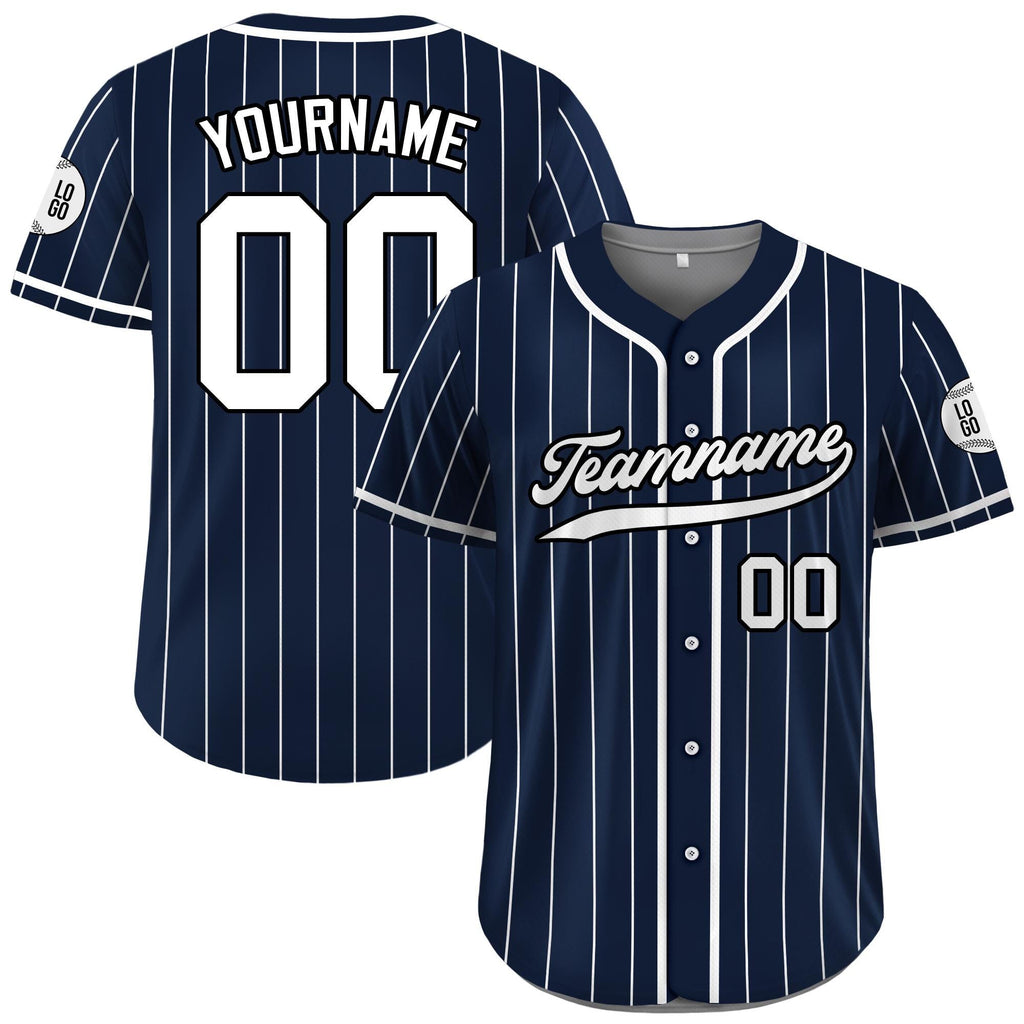 Custom Baseball Jersey with Teamname Name Number, Jersey for Men Women Youth, Personalized Pinstripe Button Down Jersey Printed Navy White