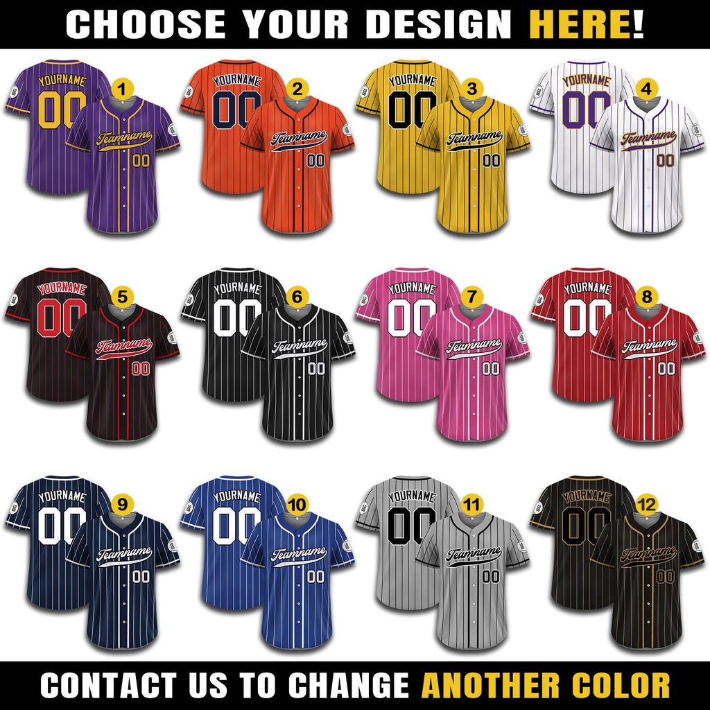 Personalized Baseball Jersey with Teamname Name Number, Jersey for Men Women Youth, Personalized Pinstripe Button Down Jersey Black Red