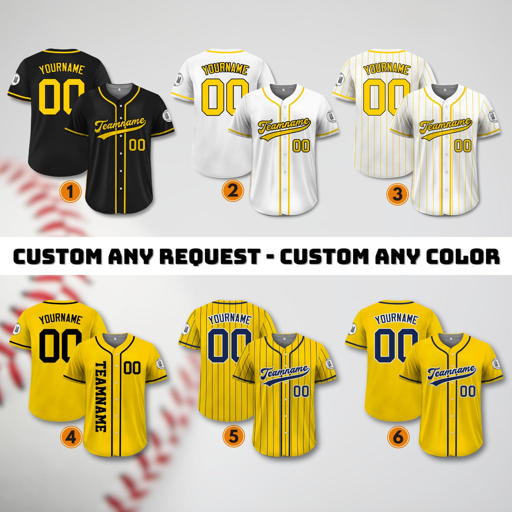 Custom Team Name Number Baseball Jersey for Adult Kid, Personalized Jersey Yellow White Black For Baseball Fan Gifts, Custom Jersey Request