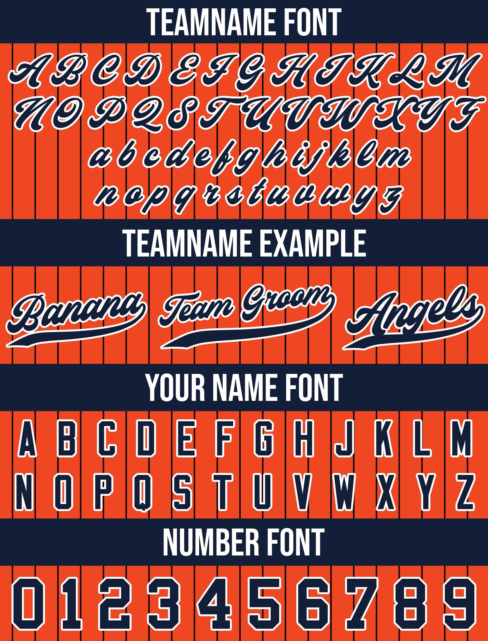 Custom Baseball Jersey with Teamname Name Number, Jersey for Men Women Youth, Personalized Pinstripe Button Down Jersey Printed Orange Navy