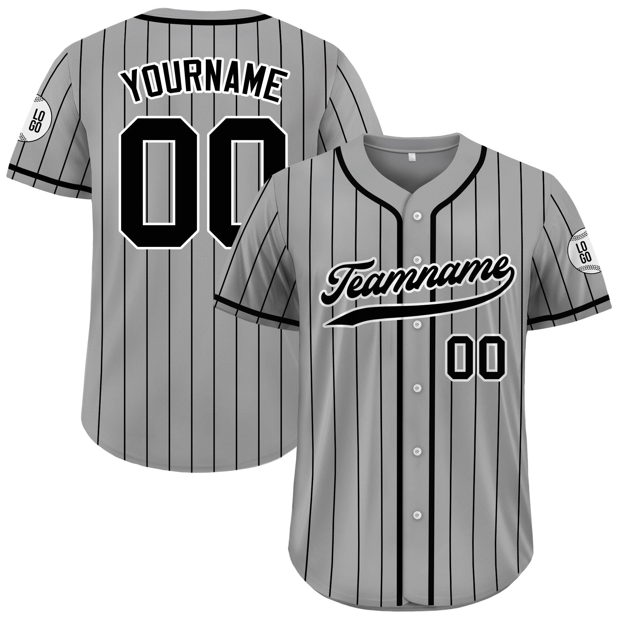 Personalized Pinstripe Gray Black Button Down Jersey Men Women Youth, Custom Baseball Jersey with Teamname Name Number, Game Day Outfit