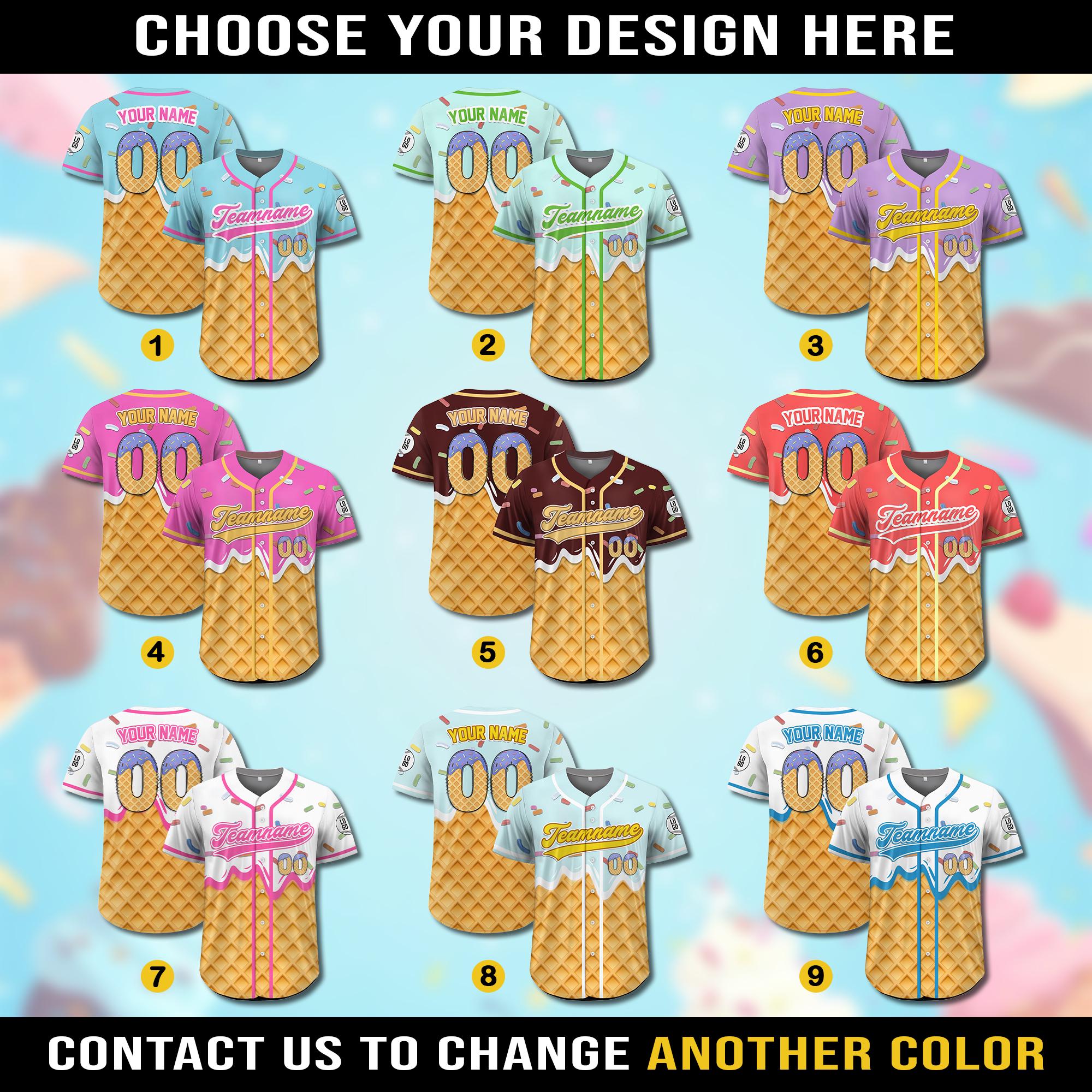 Personalized Name Number Ice Cream Drip Baseball Jersey for Men Women Youth Kid, Custom Sprinkle Drip Baseball Jersey Family Matching Jersey