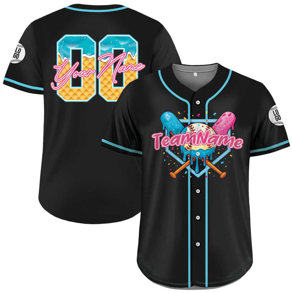Personalized Name Ice Cream Drip Baseball Jersey for Birthday Boys and Girl, Custom Ice Cream Sprinkle Shirt, Baseball Matching Family Shirt