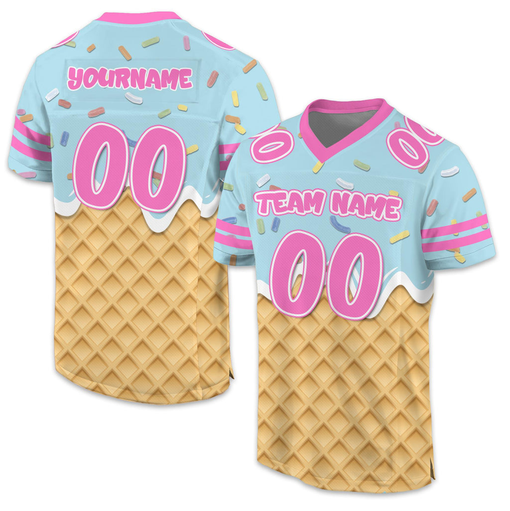 Personalized Team Name Number Ice Cream Drip Football Jersey Shirt, Custom Jersey Kids Sprinkle Drip Birthday Boy Jersey, Ice cream party
