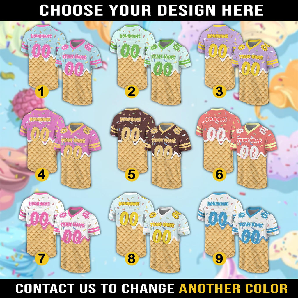 Personalized Team Name Number Ice Cream Drip Football Jersey Shirt, Custom Jersey Kids Sprinkle Drip Birthday Boy Jersey, Ice cream party